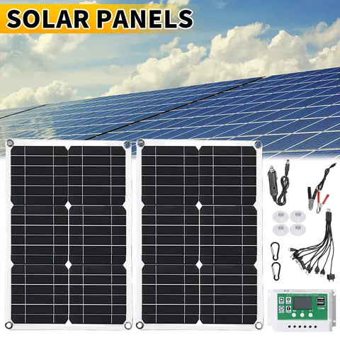 Panel solar de 600W, kit de panel solar con monocristalino impermeable, panel solar con puerto USB para yates de coche al aire libre