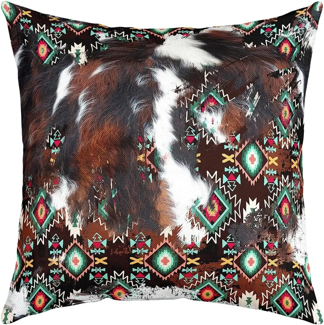 

Cowhide Square Cushion Covers Set of 1 20 x 20-Inch, Boho Cow Fur Print Reversible Throw Pillow Farm Animal Skin