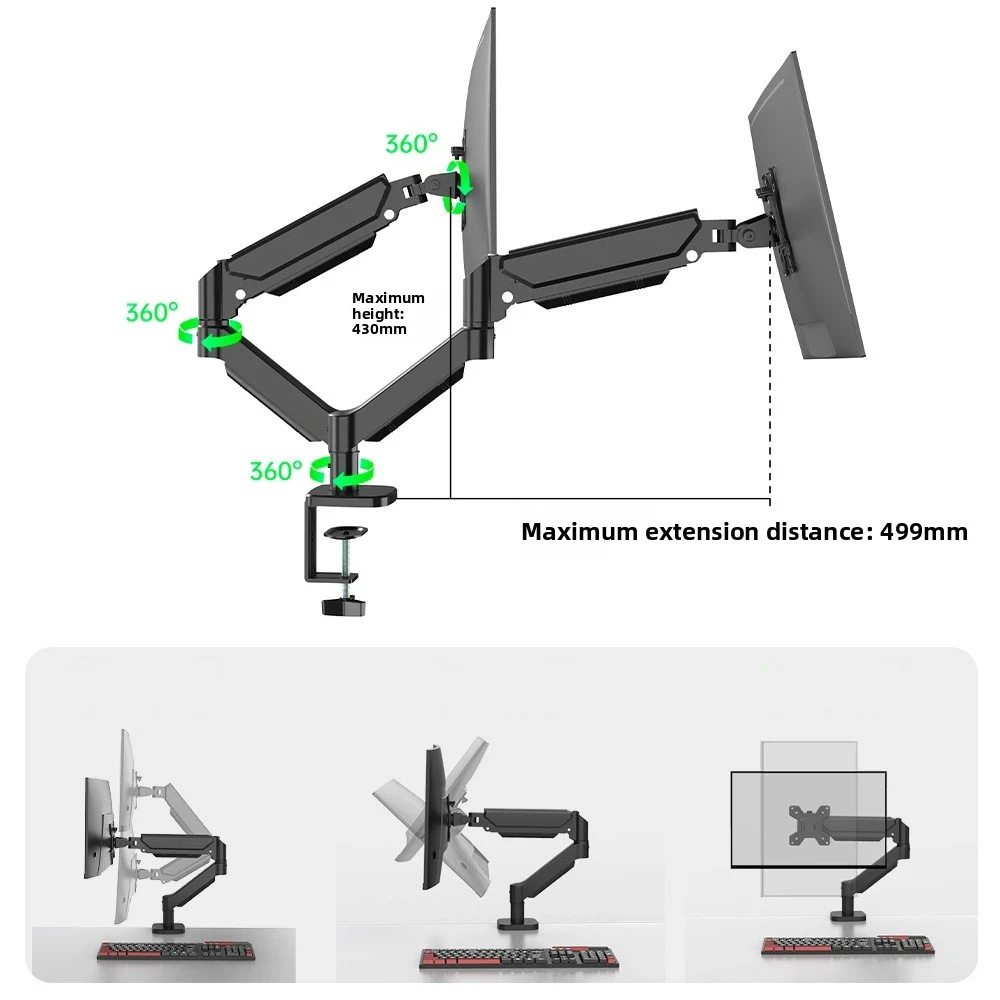 

Настольная подставка для монитора с подносом, расширяемый держатель монитора 360° ° Многонаправленный эргономичный кронштейн для монитора для дома/офиса