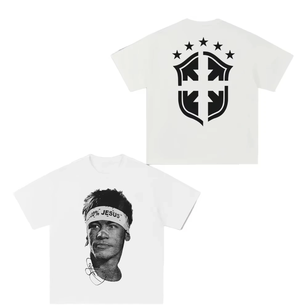 2025-26 Summer Hot Sale Cristiano Ronaldo American Wrought Iron T-shirt Pure Cotton Round Neck Short Sleeve Street Origin China