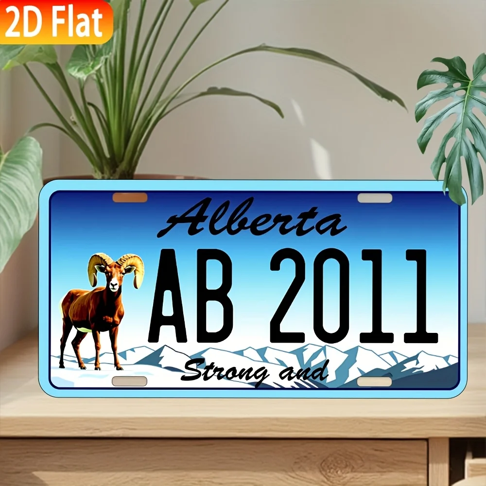 لافتة لوحة ترخيص فنية جدارية معدنية من ألبرتا - لوحة زخرفية من الألومنيوم مع تصميم جبل وأغنام كبيرة، مثالية للمنزل، #4