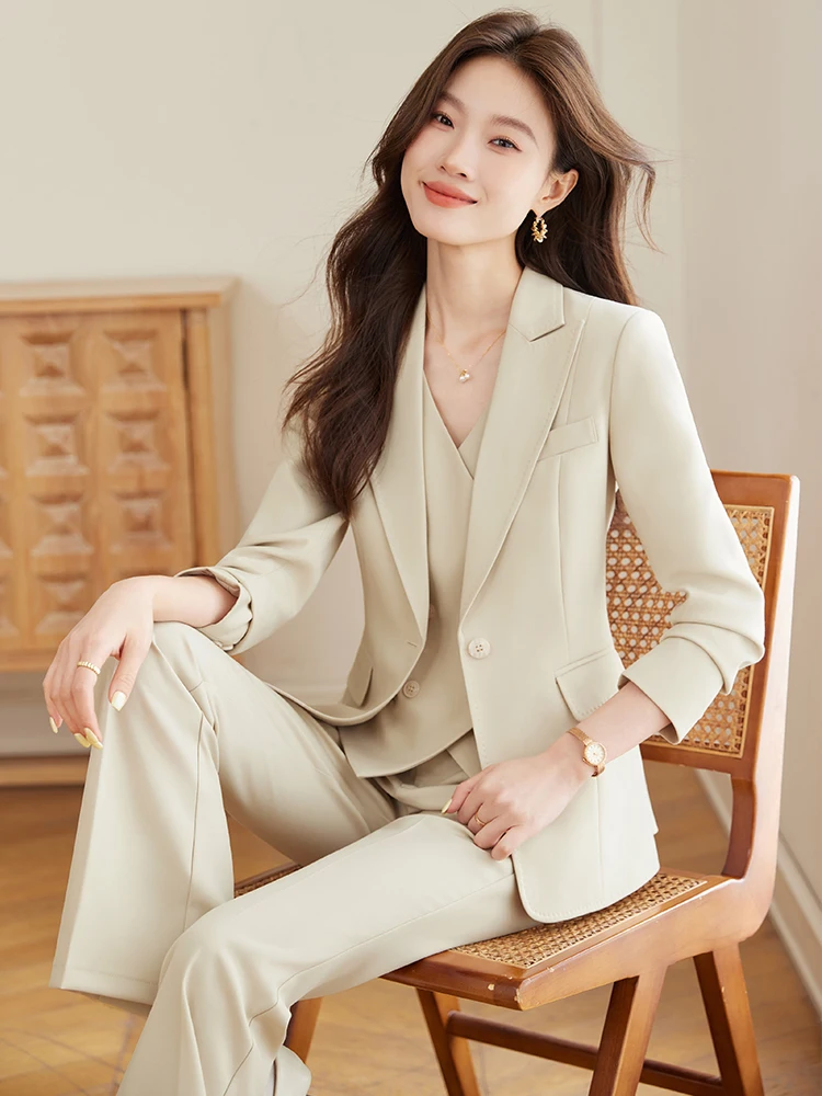 

Повседневный модный женский костюм-двойка (весна-осень 2025) с поясом, для офиса, профессиональный, в западном стиле, верхняя одежда, куртка