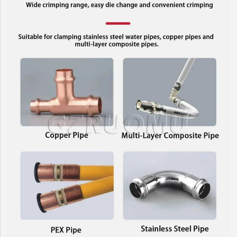 GE-1550 Hydraulic Press Pipe Electric Tool with 5000mAh Battery Crimping Tool Pipe Crimping Pliers 350°Rotation with OLED Screen