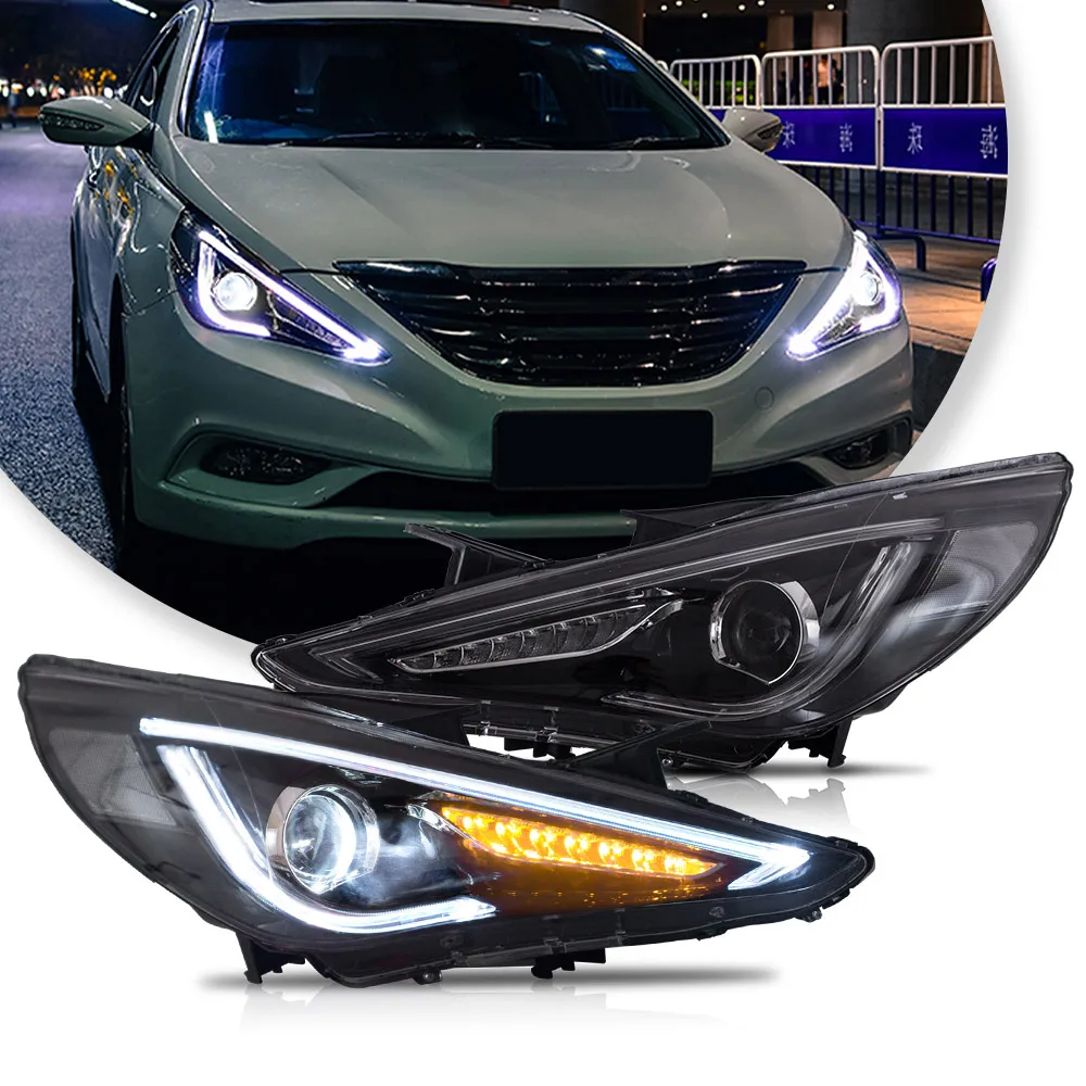 Vland 11-14 Hyundai Sonata 6th Gen (YF) Facelift Sedan Dual Beam Projector Headlights With Demon Eyes LED DRL Headlamp Assembly
