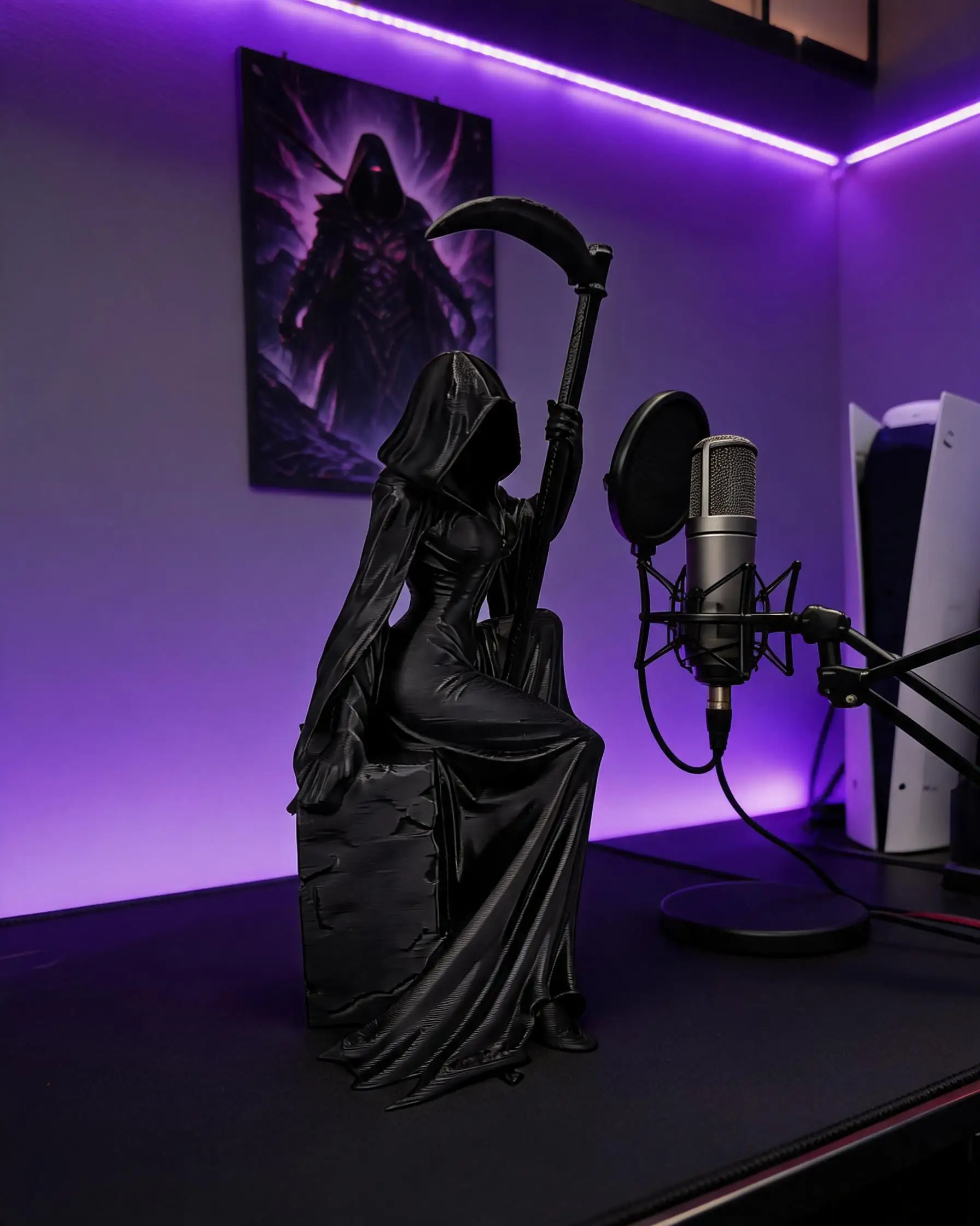 3D-Gedruckte Sitzende Weibliche Sensenfrau-Figur mit Sensenmesser, Gotische Lady Death Statue, Halloween Dunkle Horror-Tischdekoration – Detail 5
