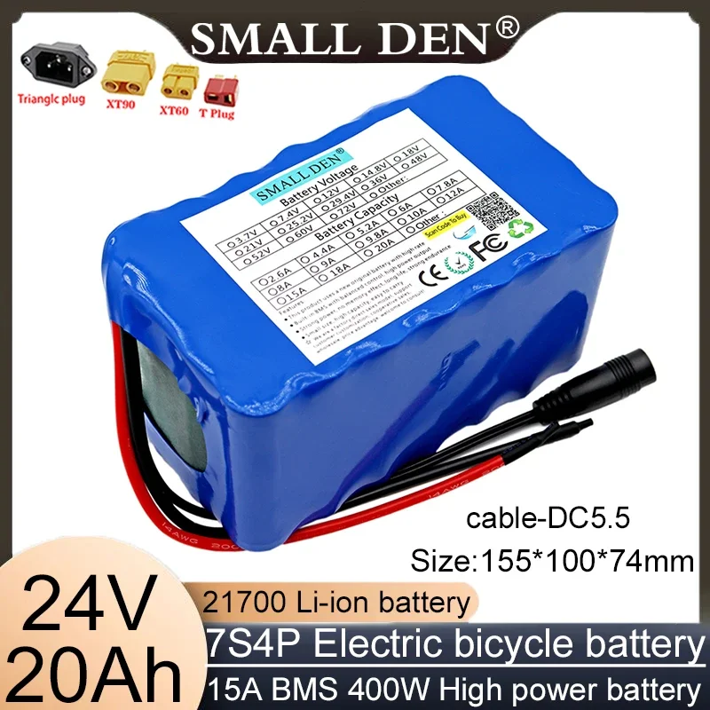 New 24V 20Ah 21700 lithium battery pack, A-class battery, durable 15A BMS 400W high-power and high-capacity battery pack