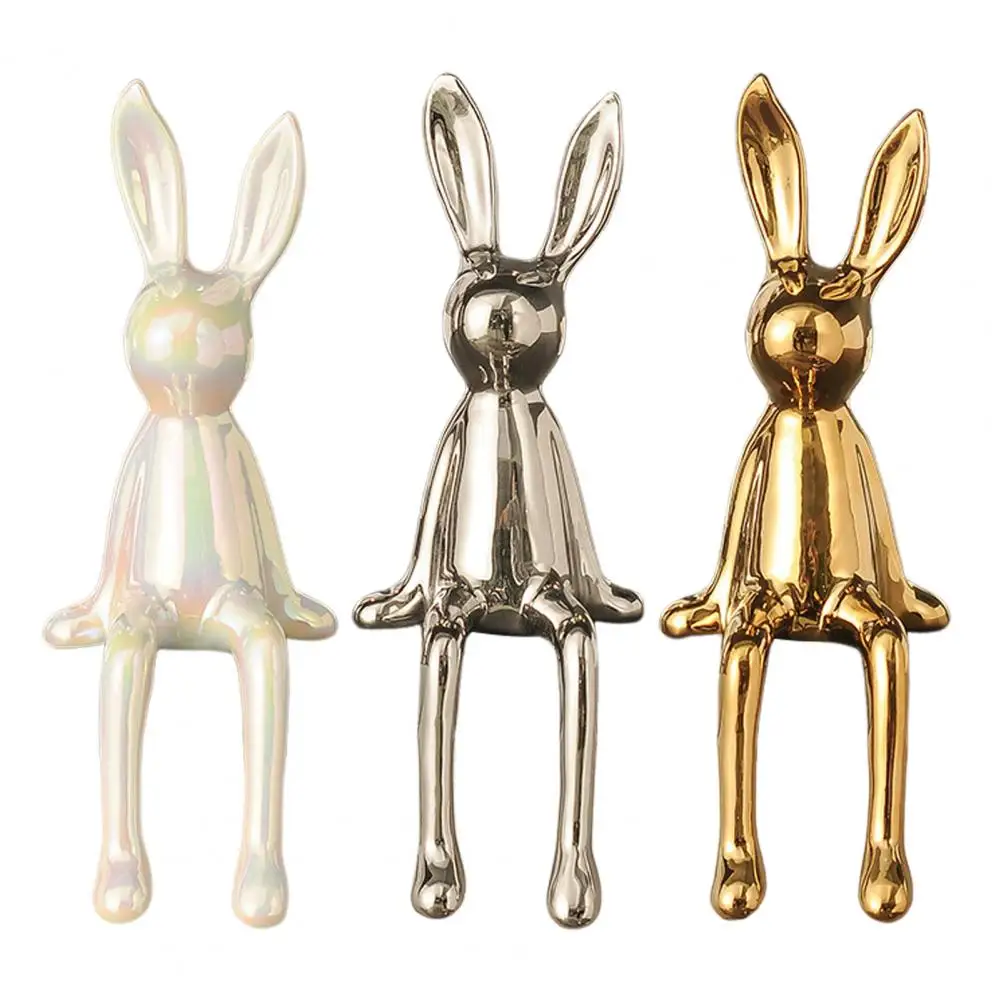 Sitting Rabbit Ornament Adorable Bunny Rabbit Resin Sculpture for Home Office Decor Long Ears Figurine Statue Ornament Desktop