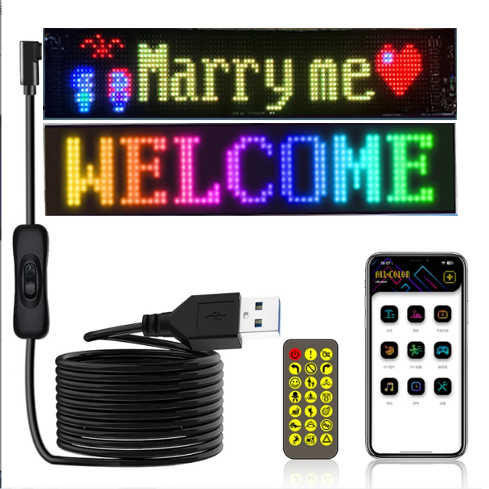 

Светодиодная матричная пиксельная панель, прокрутка, рекламная вывеска, светодиодные глаза для грузовика, гибкая USB светодиодная вывеска для автомобиля, приложение Bluetooth, управление своими руками