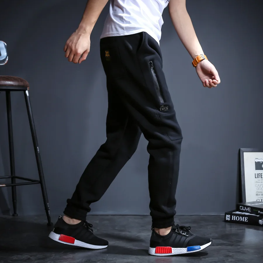 Men's Thick Cotton Sweatpants Autumn Winter Celebrity Casual Drawstring Elastic Cuffs Long Pants Men's Fashion Sweatpants