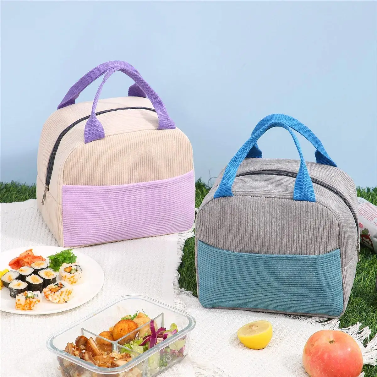 المطرزة اسم سروال قصير حقيبة الغداء سميكة مقاوم للماء معزول مقسمة حقيبة شخصية صغيرة الطازجة نمط كيس طعام حراري