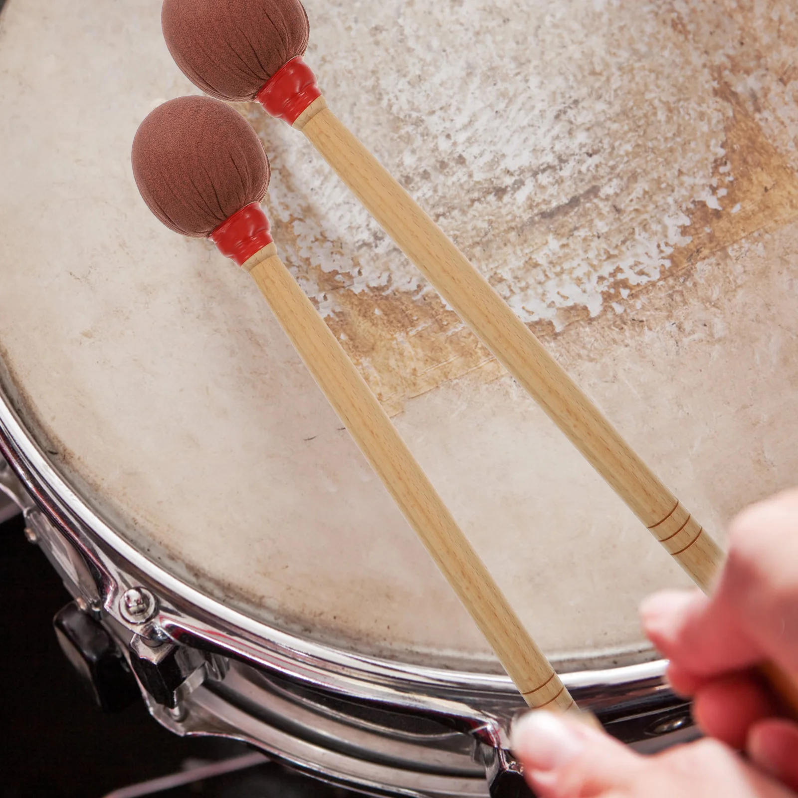 

Coffee Bass Drumstick Cotton Head Maple Handle Drum Mallet Percussion Instrument Accessory For Marching Drum Students Beginners