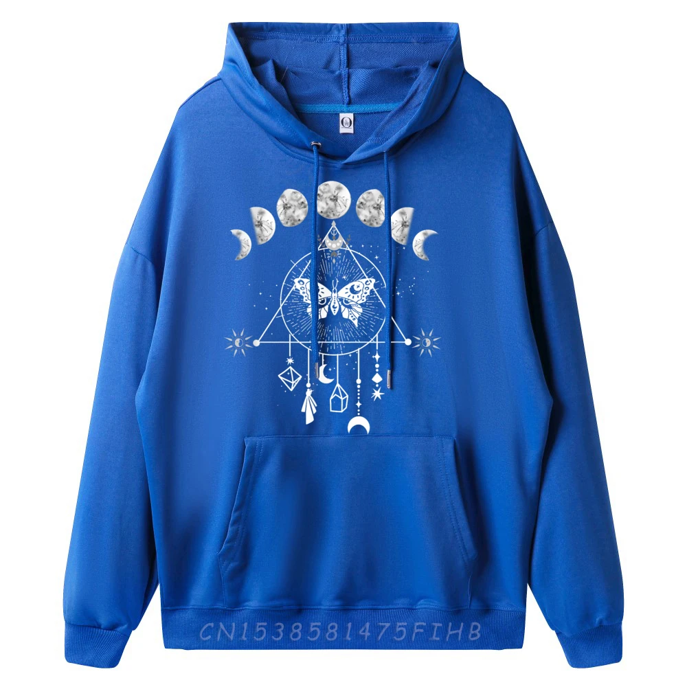 Male Long Sleeve Celestial Moon Phase Moth Crystals Sweatshrt Summer Hoodies Retro Normal Round Neck Hoodies