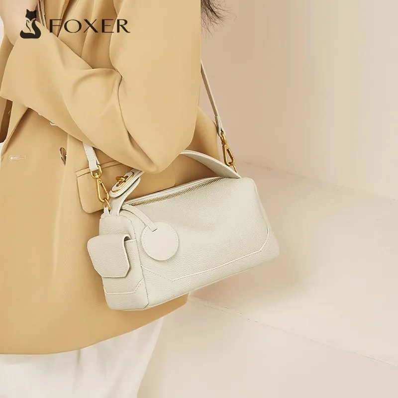 FOXER Lady Design Cowhide Shoulder Bag High Quality Women Small Handbag Brand Genuine Leather Tote Stylish Female Crossbody Bags