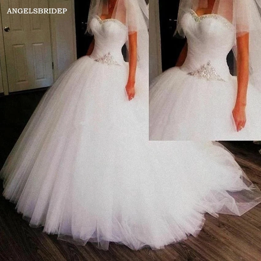 

ANGELSBRIDEP Sweetheart Ball Gown Wedding Dresses Robe De Mariee Formal Beaded Crystal Sparkly Charming Bridal Gowns