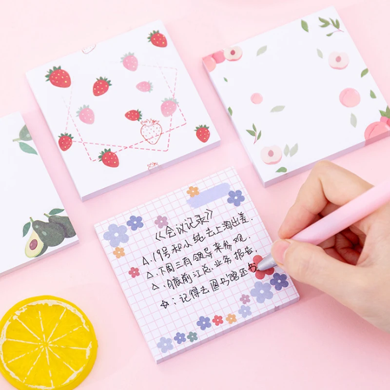 Cute Pattern Square Sticky Notes, Memo Pad, Message Notebook, Presentes, 80 folhas por pacote