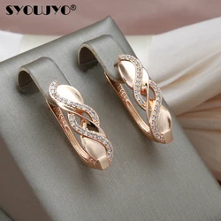 SYOUJYO 585 Rose Gold Color Spiral Drop Earrings For Women Natural Zircon Micro Wax Setting Daily Party Fashion Jewelry