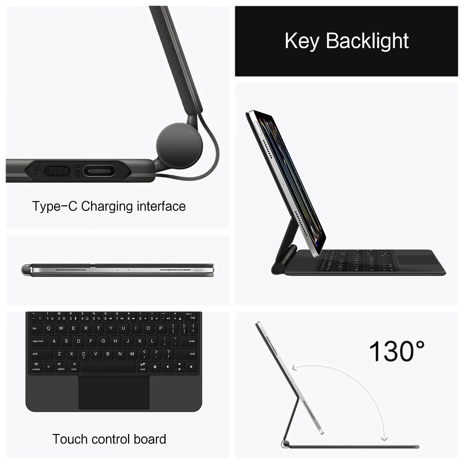 AJIUYU Magic Keyboard Teclado Folio per il nuovo iPad Pro 11 pollici 2024(M4)Trackpad tastiera retroilluminata copertura del supporto magnetico galleggiante