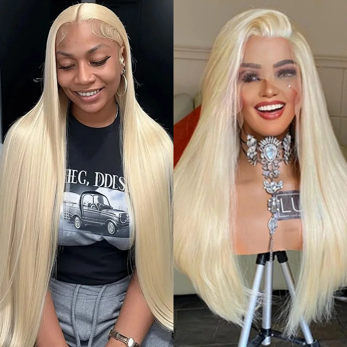 Peluca Frontal de encaje recto de hueso rubio 613, pelucas frontales de encaje sintético HD 13X4 para mujeres, cabello Futura, ropa diaria para fiesta y Navidad