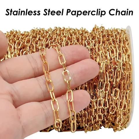 10 Feet - Stainless Steel Chain Bulk Paper Clip Chain Gold Color PaperClip Chain for Necklace Bracelet Men Women Jewelry Making