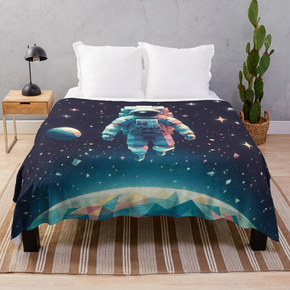 Astronaut Floating Above Geometric Planet in Starlit Galaxy Throw Blanket Soft Big Sofa Throw decorative Blankets