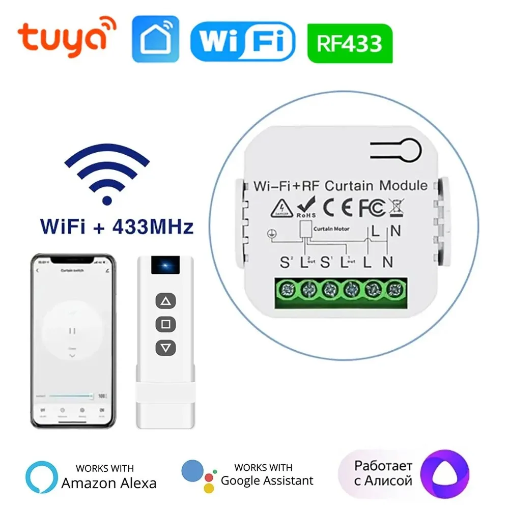 Wifi rf Curtain Switch Tuya Smart Life Roller Shutter Module 433mhz Remote Control,for Garage Door Window Blinds Alexa