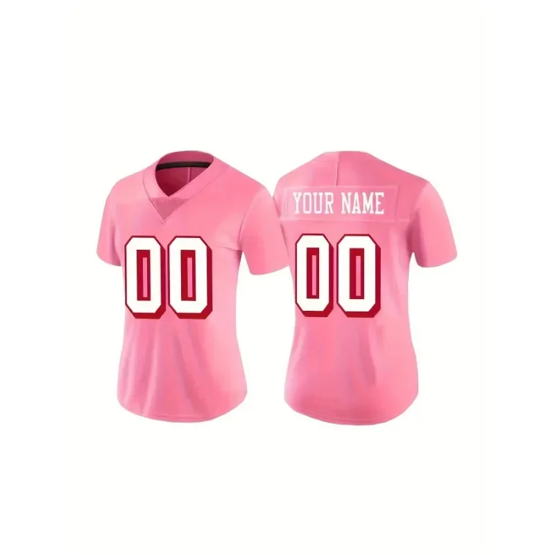 Pink Color Customized Football Jersey for Women Football Short Sleeves DIY Athletic Tee Shirts Personlized Team Name and Number