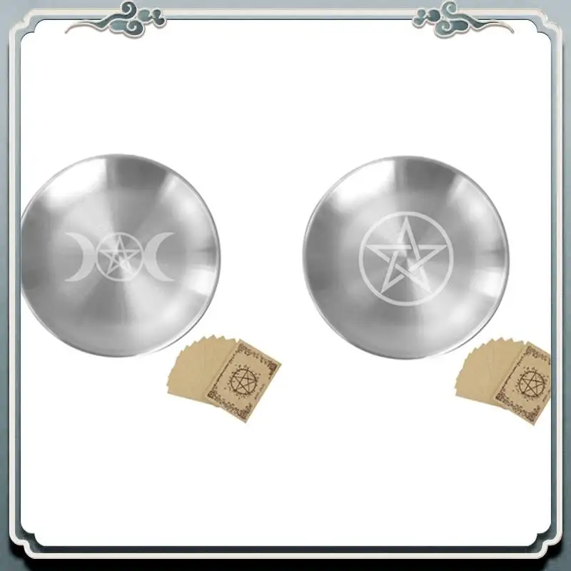 AC76-Pentagram And Moon Pattern Decorative Metal Storage Tray Suitable For Tarot Jewelry And Ritual Decoration