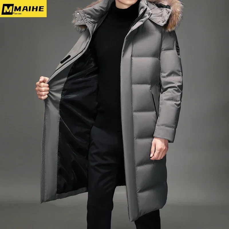 Men\'s Thickened Down Jacket -30 Winter Warm Down Coat 2024 New Men Fashion Long White Duck Hooded Down Parkas Plus Size 5XL