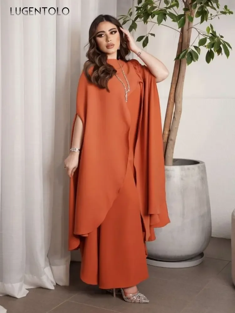 

Lugentolo Women Elegant Robe Dress Loose Sexy Middle East Big Swing Party Lady Temperament Luxury O-neck Split End Maxi Clothing