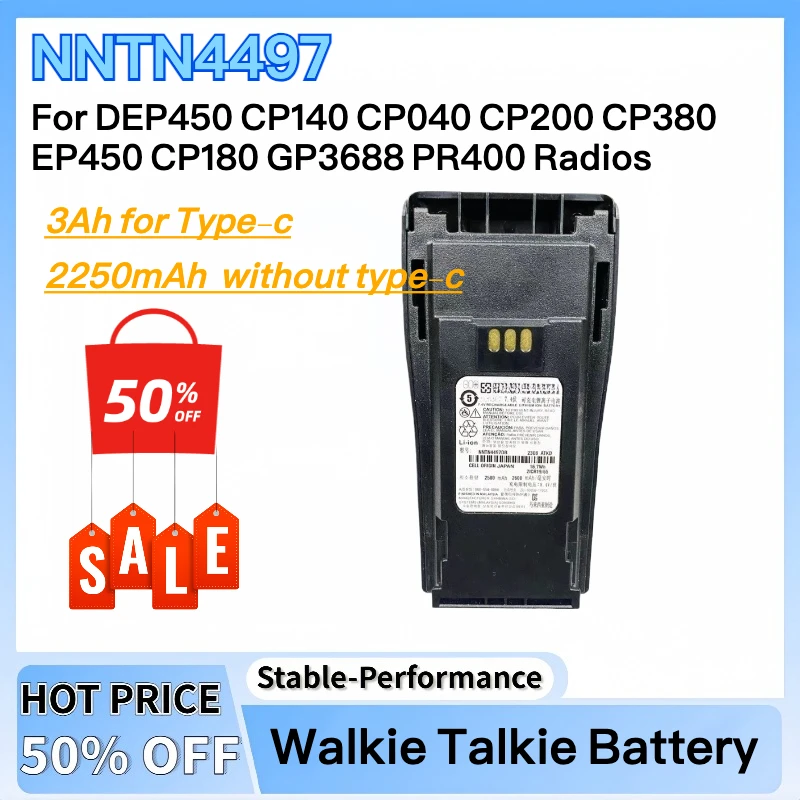 

3Ah Type-C NNTN4497 Rechargable Li-ion Battery High Capacity For DEP450 CP140 CP040 CP200 CP380 EP450 CP180 GP3688 PR400 Radios