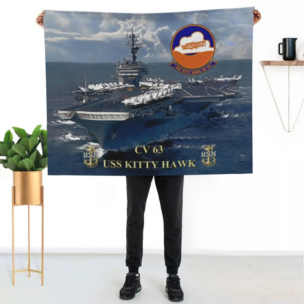 

CV-63 USS Kitty Hawk Throw Blanket Warm Flannel Blanket for Couch Chair Bedroom