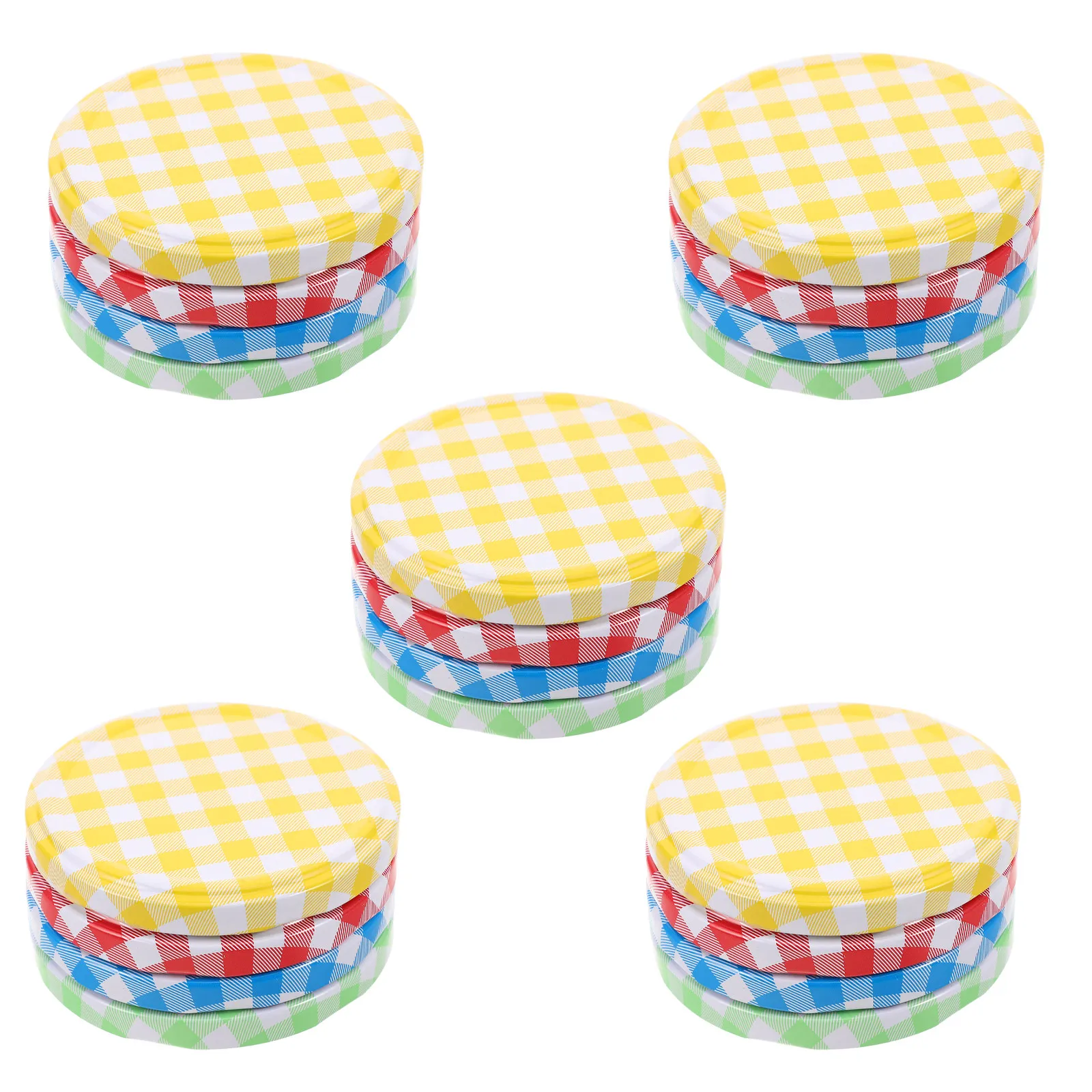 40Pcs Mason Jar Lids Plaid Pattern Airtight Seal Leakproof Metal Screw Caps Replacement for Regular Mouth Jam Pickle Jars