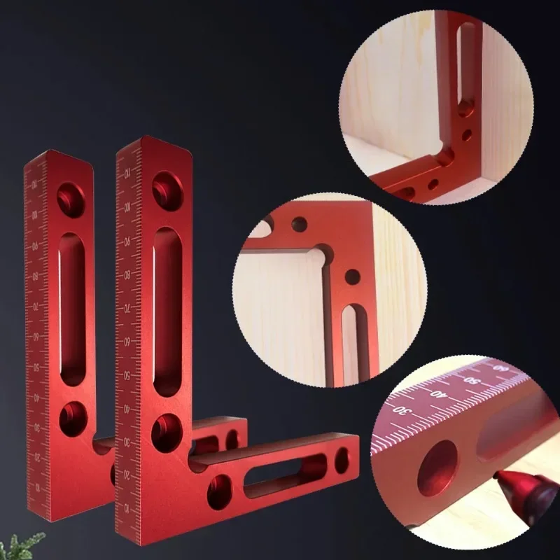 2 Stück 90-Grad-Positionierung, quadratisch, rechtwinklige Klemme, Aluminium-L-Block mit Skala, Holzbearbeitungs-Klemmwerkzeug für Bilderrahmen, Box Drawe