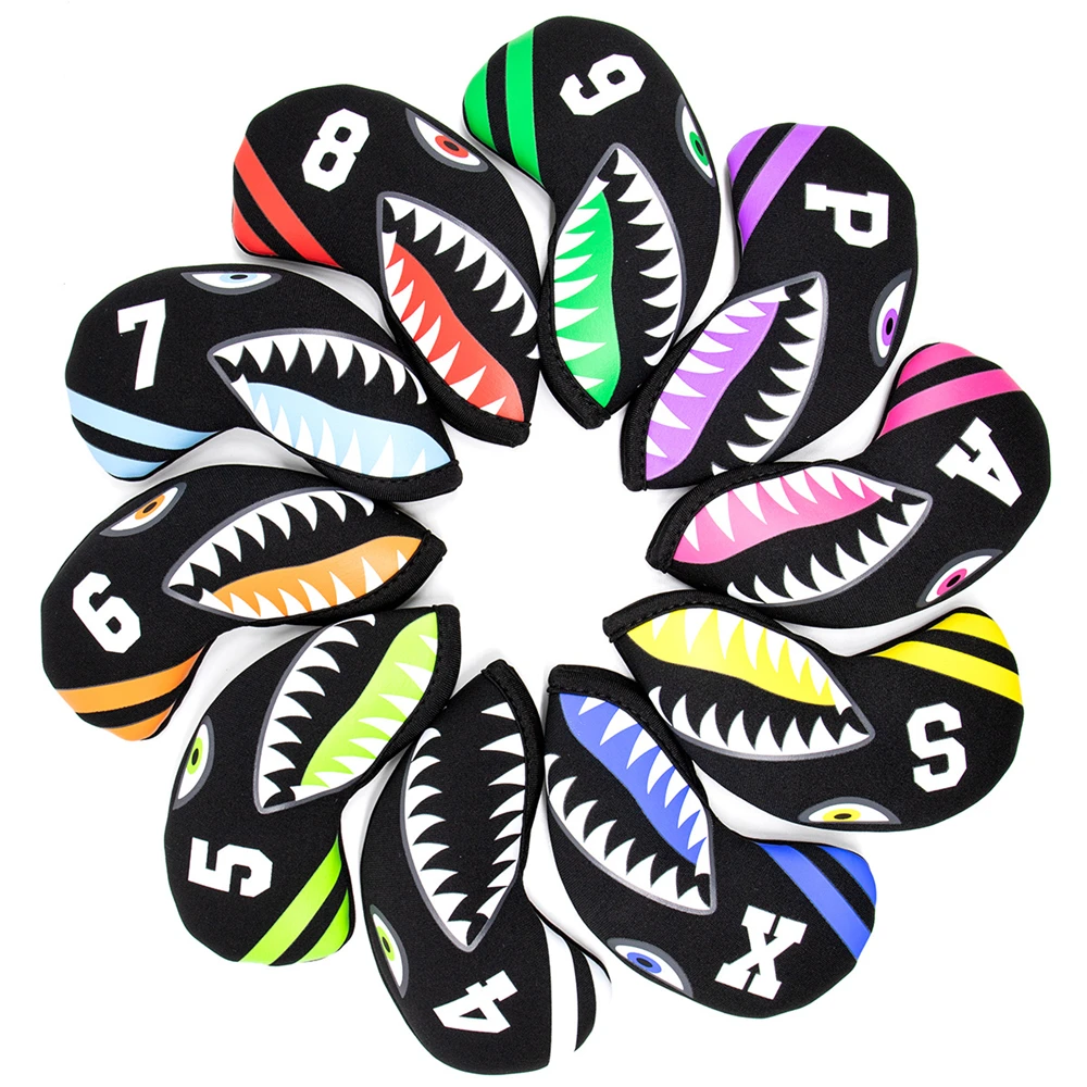 Waterproof Golf Club Head Covers, Shark Mouth Pattern, Iron Club Headovers Wedges, Diving Material, 456789, PSAX, 10 Pcs Set