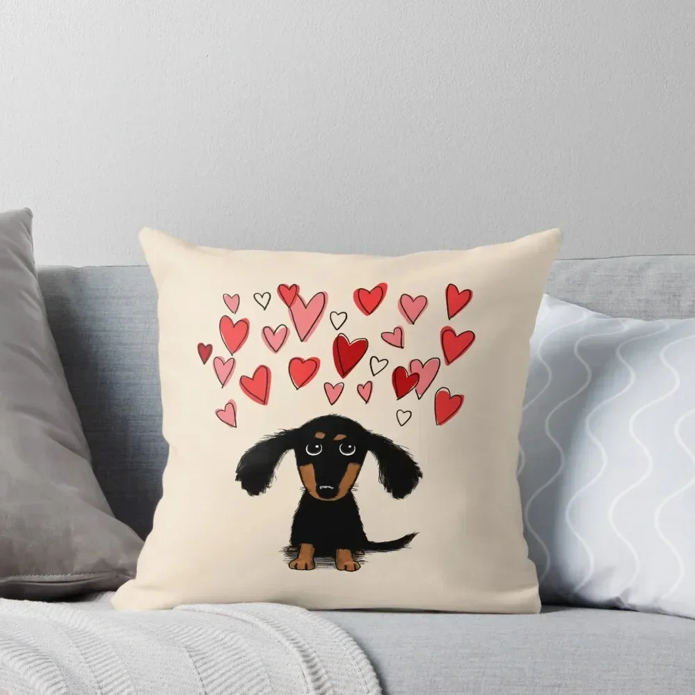 Cute Dachshund Puppy Dog with Valentine Hearts Throw Pillow Sofa Cover Christmas Covers pillow