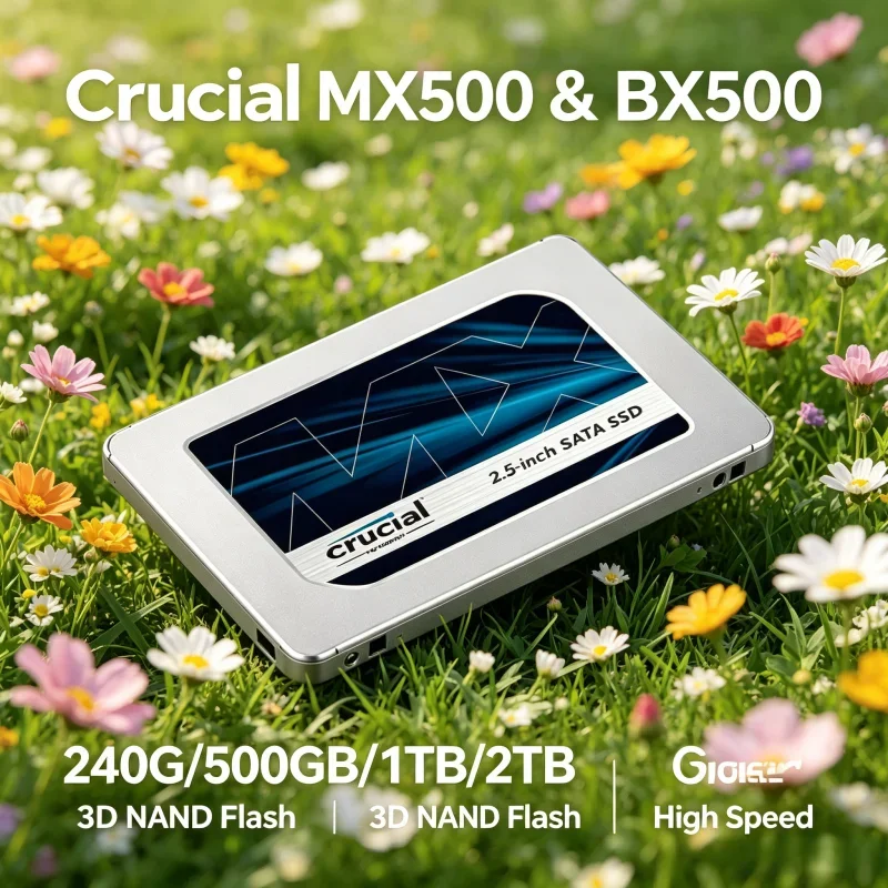 

2.5-inch SATA High Speed SSD, Crucial MX500 BX500, 240G/500GB/1TB/2TB, 3D NAND Internal Storage for Desktop and Laptop