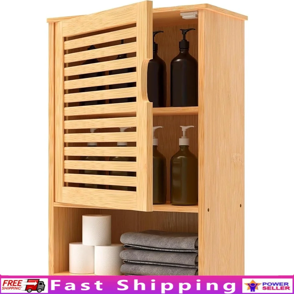 

Wall Mounted Bamboo Bathroom Cabinet with Single Door Adjustable Shelf Storage Medicine Organizer Durable and Elegant Design