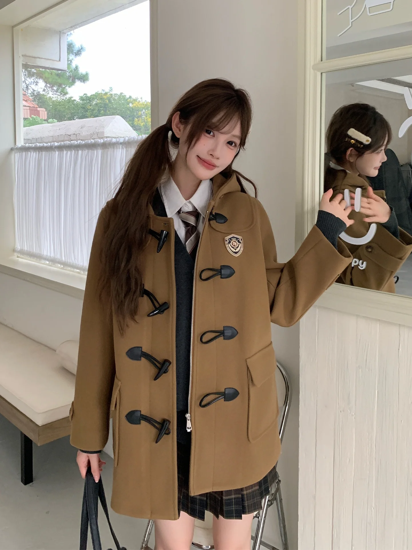 

Женское шерстяное пальто Tokyo Annual Record JK осенне-зимнее, длинное, из верблюжьей шерсти, с капюшоном, на пуговицах, маленького размера