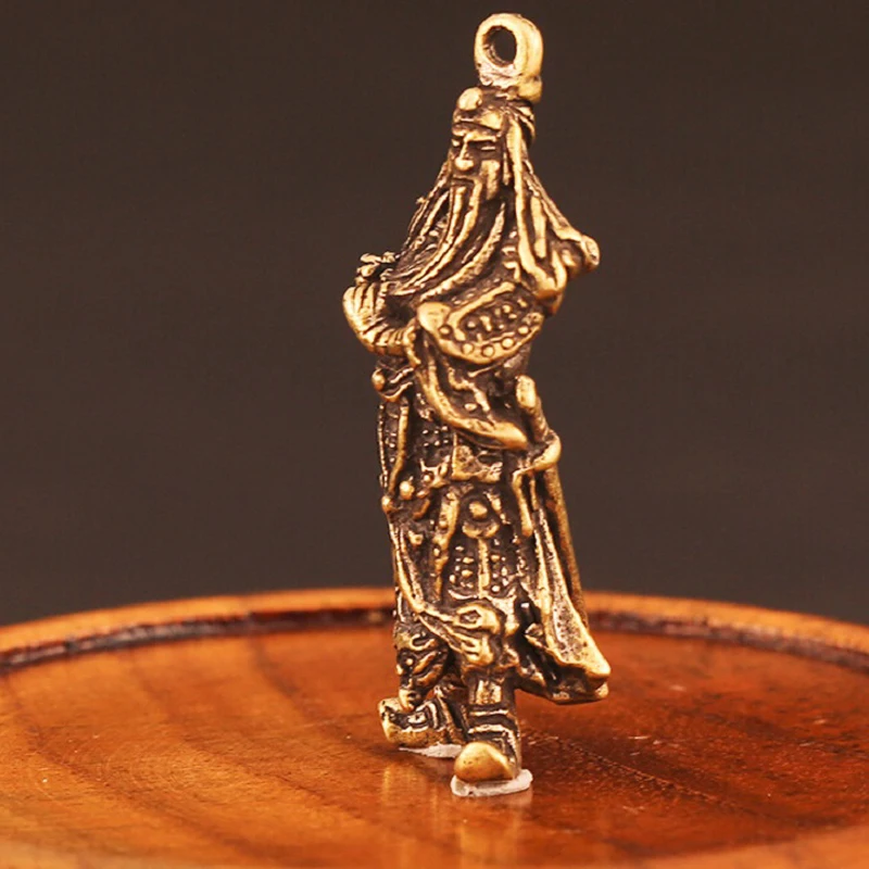 

Vintage Copper Chinese God Of Wealth Guan Gong Key Chains Pendants Retro Brass Buddha Figurines Men Car Key Rings Lucky-Gifts