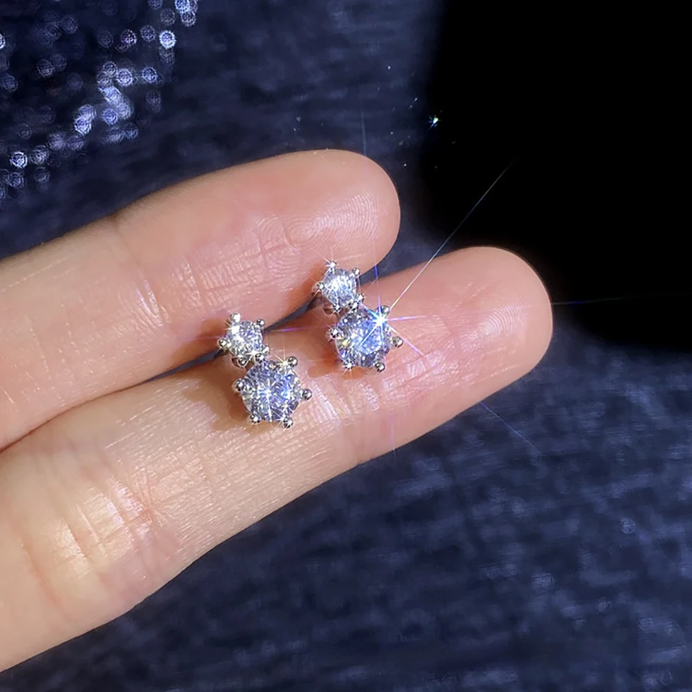 TEMGF Moissanite Ear Studs S925 Sterling Silver Earring for Women Girls Classic Simple Fine Jewelry GRA Certification 1.2CT/Pair