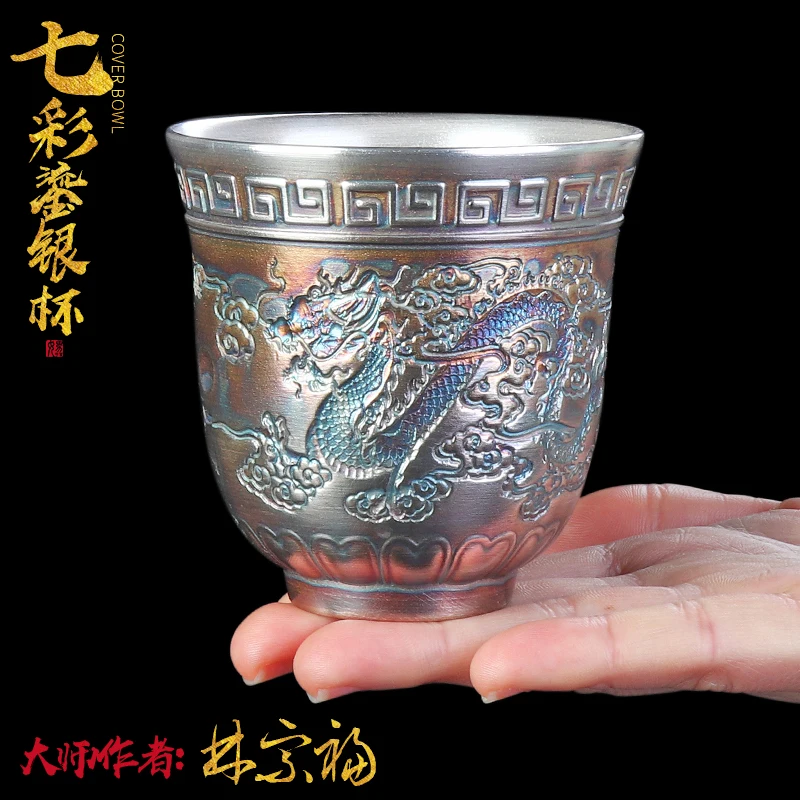 Fairy Master Silver Gilded Colorful Embossed Tea Cup Ceramic Japanese Handmade Kombucha Master Cup Boutique Single Cup Large