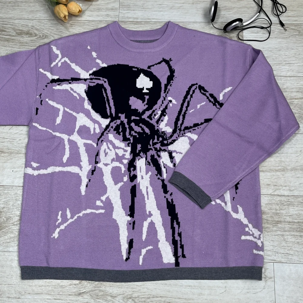 

Винтажный свитер с пауком, зимний вязаный свитер в стиле Харадзюку, унисекс, эстетичная одежда Y2K, уличная одежда, джемпер, пуловер, трикотаж, женская одежда