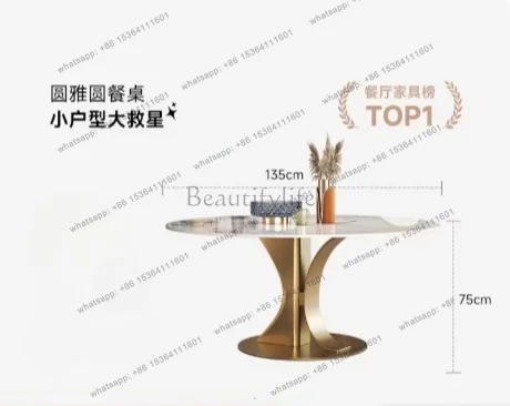 Luxury Round Dinning Marble Rock Slab Dining Table Set 4 6 Chairs Mesa Posta Furniture Meuble Stainless