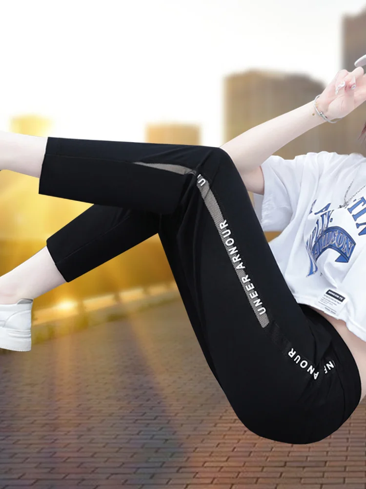 

Женские тонкие летние спортивные повседневные брюки Bla с высокой талией, прямые, укороченные, свободного кроя, быстросохнущие, дышащие