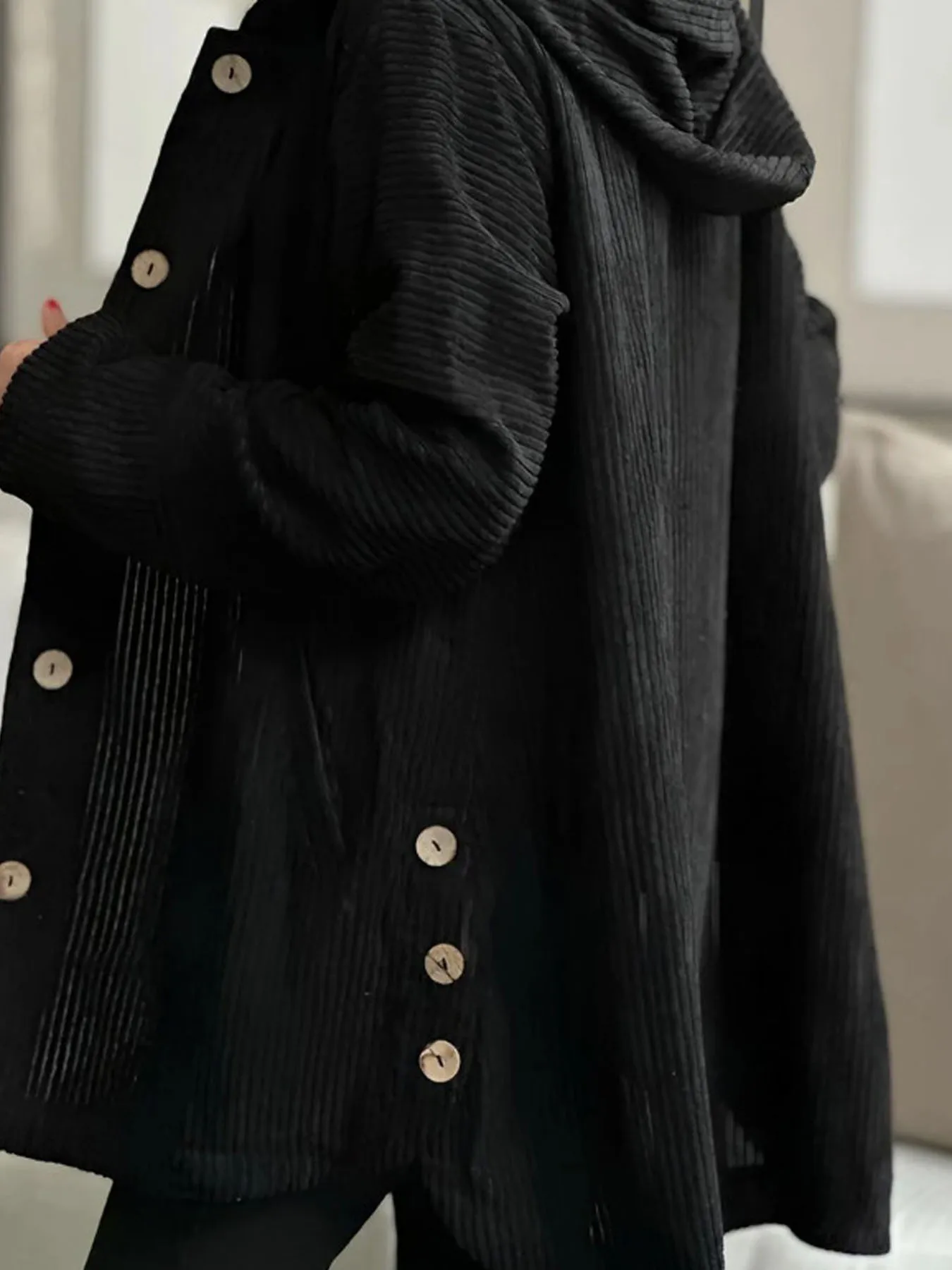 سترة سروال قصير نسائي لخريف وشتاء 2025 - معطف كاجوال كبير الحجم بغطاء للرأس، ملابس خارجية سميكة بنمط عتيق #4