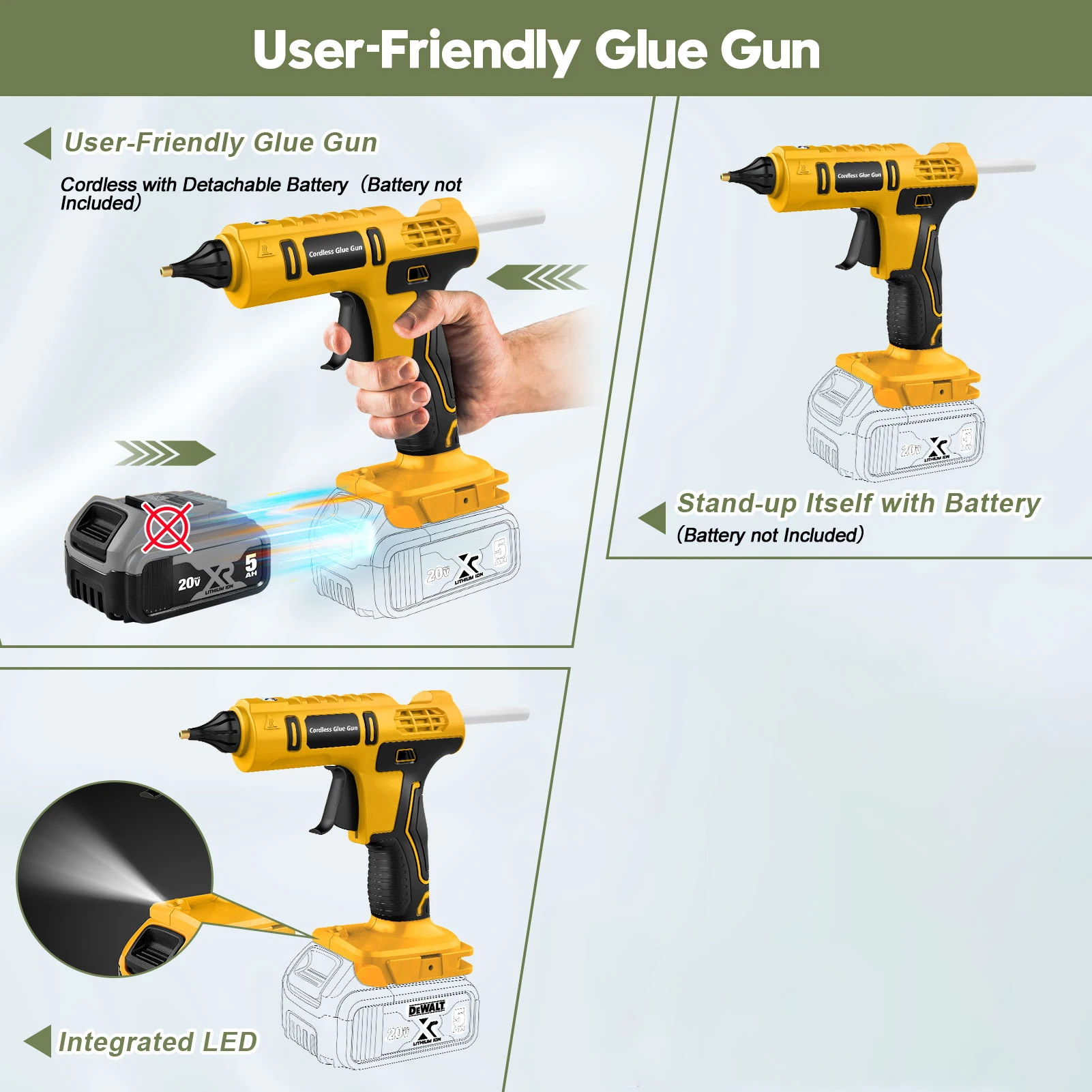 Cordless Electric Handheld Hot Glue Gun(Battery Not Include) Repair DIY Tool Hot Melt Welding Hot Air Gun Anti-scald Nozzle Comp