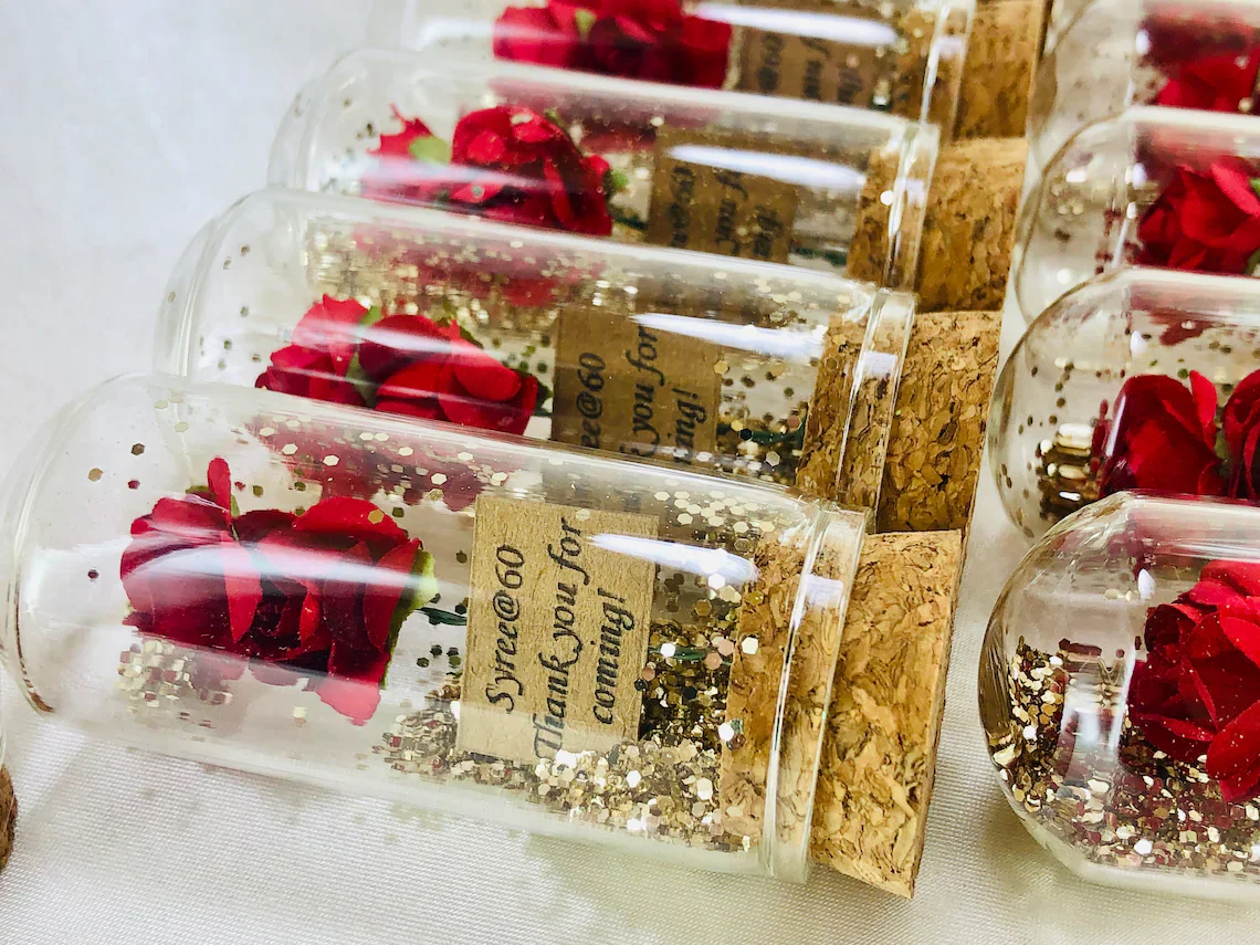 Wonderful customizable rose in glass gold glitter wedding guest gifts,Wholesale baby birthday baptism party favors,Guest thank y image 3