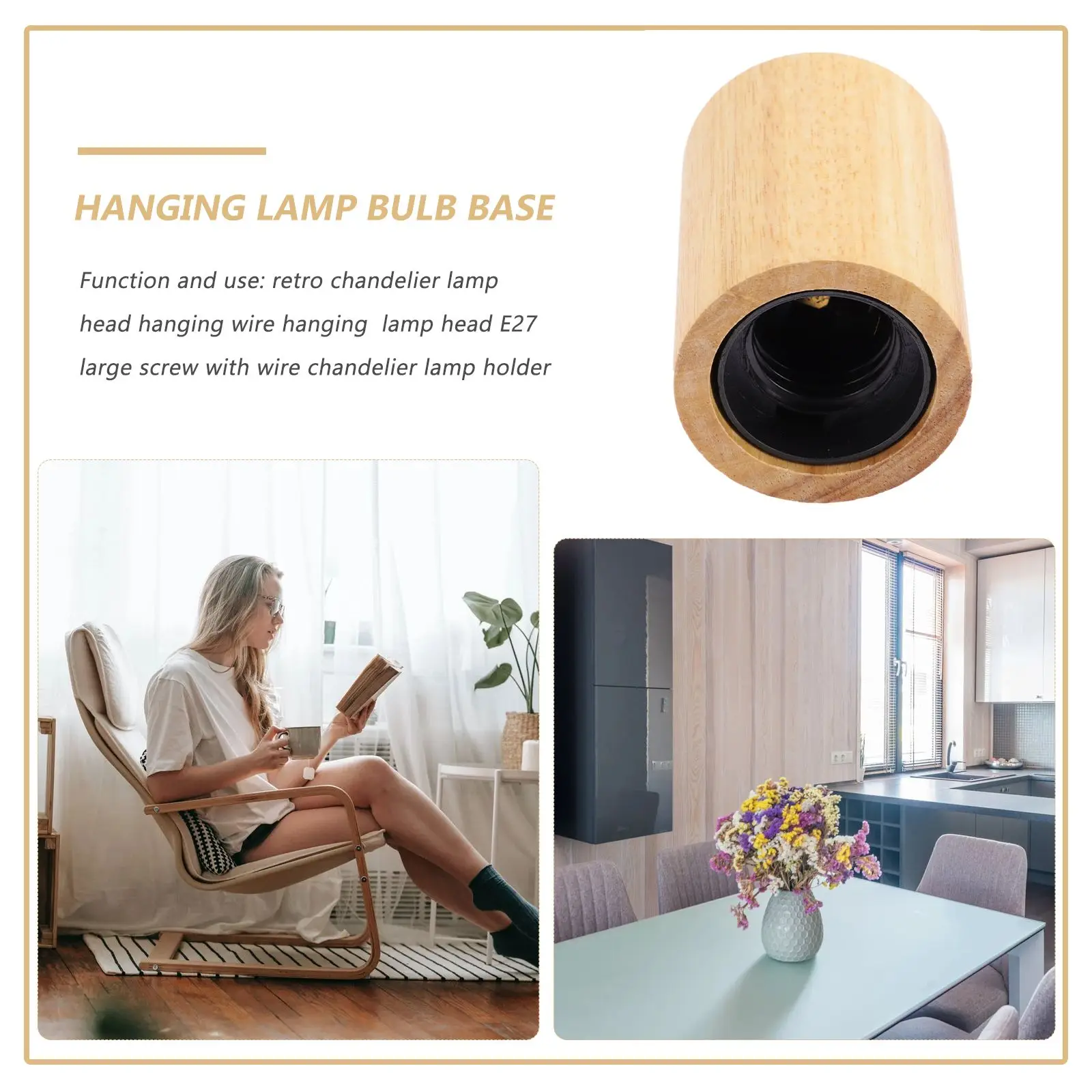 Wooden Lamp Holder E27 Socket Small Hanging Base Ivory Plastic Accessories Light Bulb Adapter Chandelier Lamp Holder Ceiling