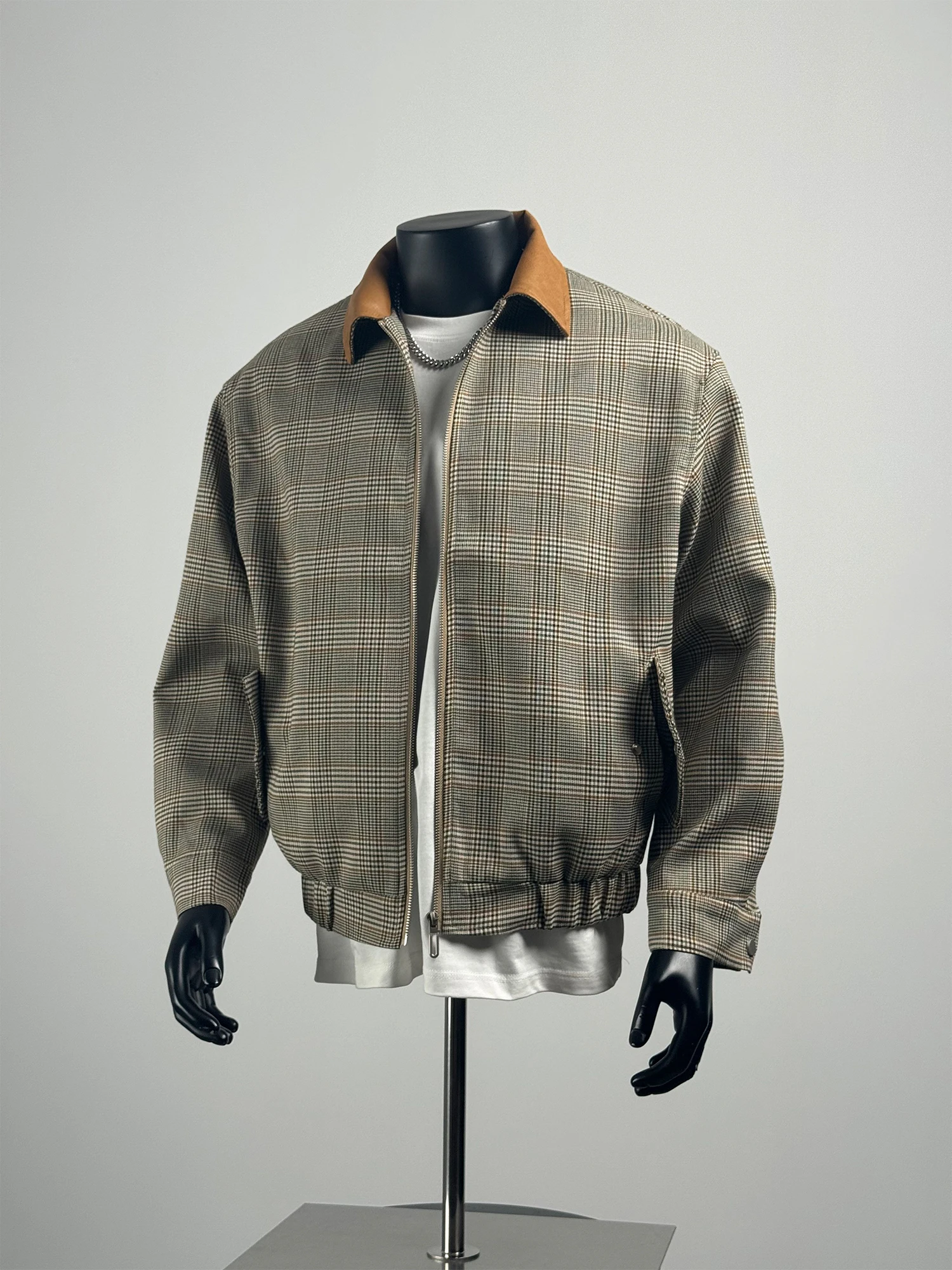 

American Sle Casual Plaid Loose Fit Men's Jaet Color Blo Collar Design Autumn Versatile Outerwear Trendy Long Sve Top