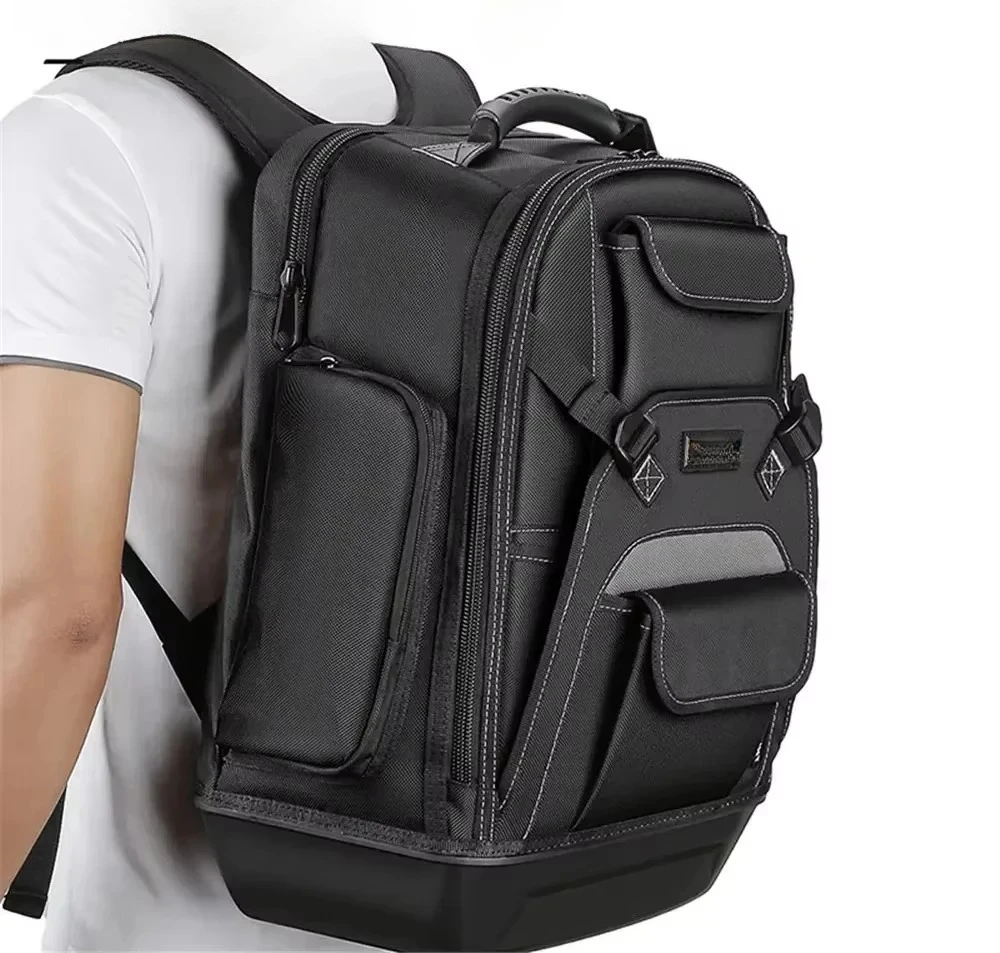 New High Quality Heavy Duty Canvas Tool Backpack Tool Bag Multi-pocket Plastic Bottom for Electrician Woodworker Tool Bag